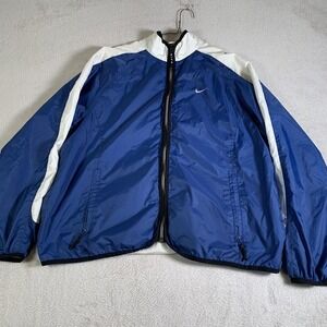 Vintage Nike Jacket‎ Womens Medium Blue White Full Zip Windbreaker Swoosh 90s